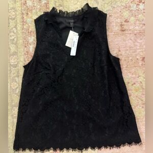 J.Crew lace ruffle neck tank. New with tags. Black. Size M